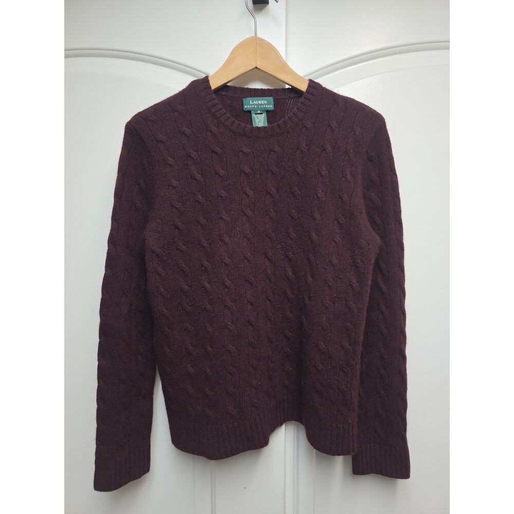 Ralph Lauren Maroon Cable Knit Wool Cashmere Rabbit Hair Sweater Womens Sz M